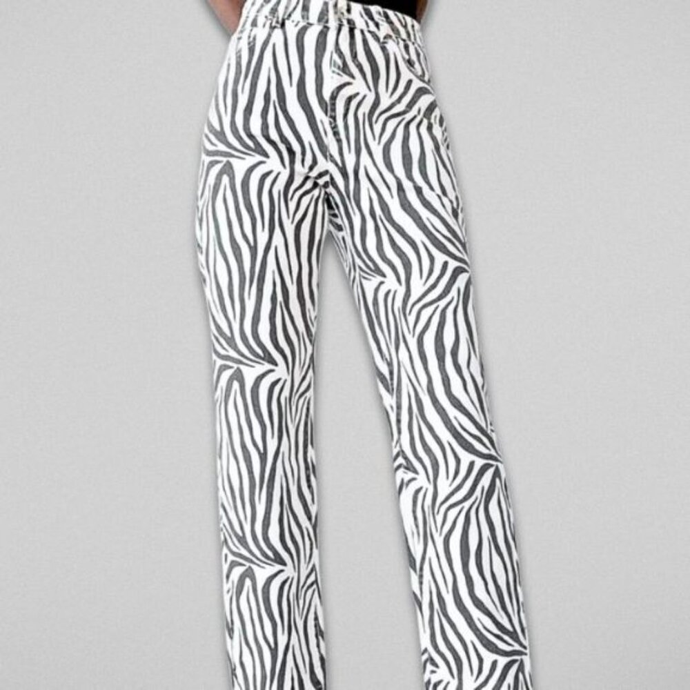 Zara Zebra Print Jeans High-Waisted Durable Cotton Black/White Women’s US 4 NWT